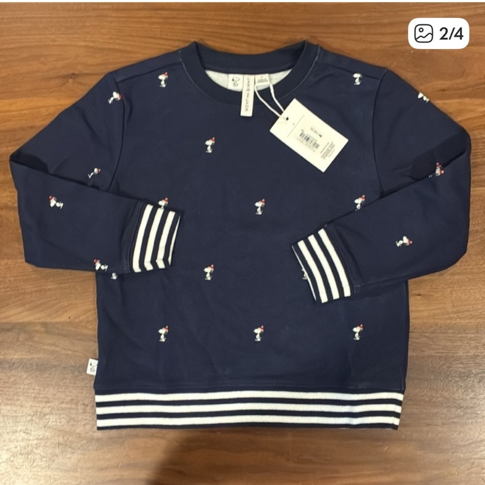 NWT - Janie and Jack Navy Sweatshirt with Peanuts Embroidered Accents